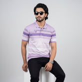Men’s Premium Striped Polo T-Shirt -Light Purple & Lavender