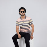 Men’s Premium Striped Polo T-Shirt -Pastel Pink & Dusty Rose