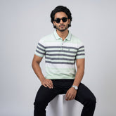 Men’s Premium Striped Polo T-Shirt -Mint Green & Pastel Green