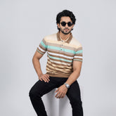 Men’s Premium Striped Polo T-Shirt -Camel & Tan Brown