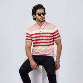 Men’s Premium Striped Polo T-Shirt -Dusty Pink & Deep Red