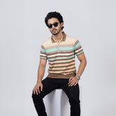 Men’s Premium Striped Polo T-Shirt -Desert Sands & Mint