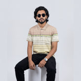 Men’s Premium Striped Polo T-Shirt – Brown & Beige Base