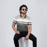 Men’s Premium Striped Polo T-Shirt -Olive Green & Cream