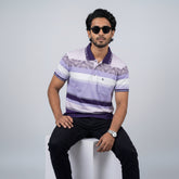 Men’s Premium Striped Polo T-Shirt -Lavender & Dark Purple