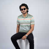 Men’s Premium Striped Polo T-Shirt -Pastel Green & Coral