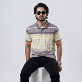 Men’s Premium Striped Polo T-Shirt -Grey & Yellow
