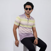 Men’s Premium Striped Polo T-Shirt -Light Purple & Lime Green