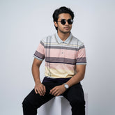 Men’s Premium Striped Polo T-Shirt -Navy Blue & Light Grey