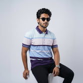 Men’s Premium Striped Polo T-Shirt -Light Blue & Purple
