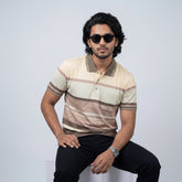 Men’s Premium Striped Polo T-Shirt -Taupe & Muted Brown
