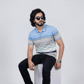Men’s Premium Striped Polo T-Shirt -Sky Blue & Light Blue