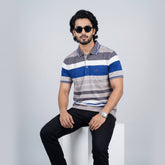 Men’s Premium Striped Polo T-Shirt -Light Grey & Silver Grey