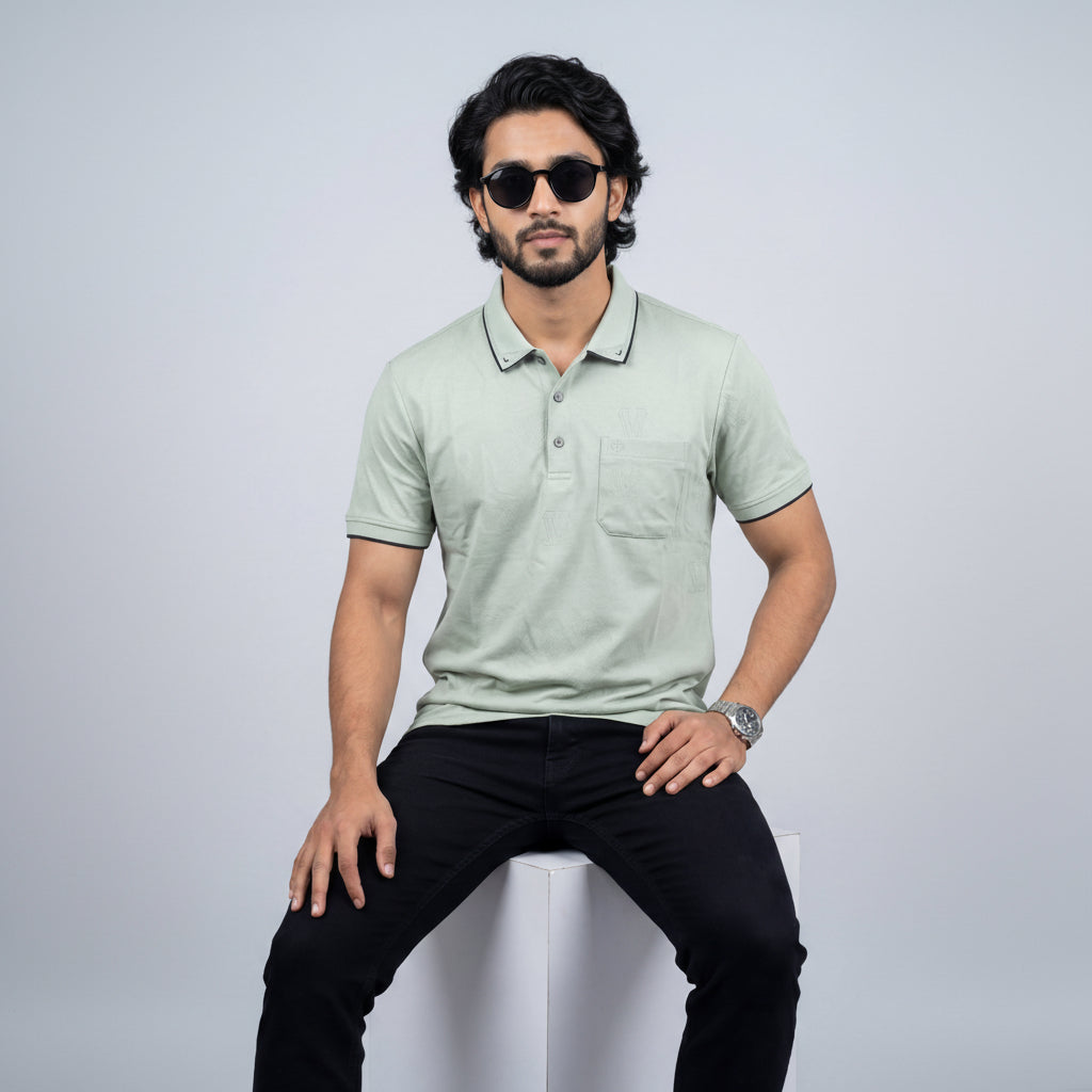 Men’s Premium Striped Polo T-Shirt -Sage Green