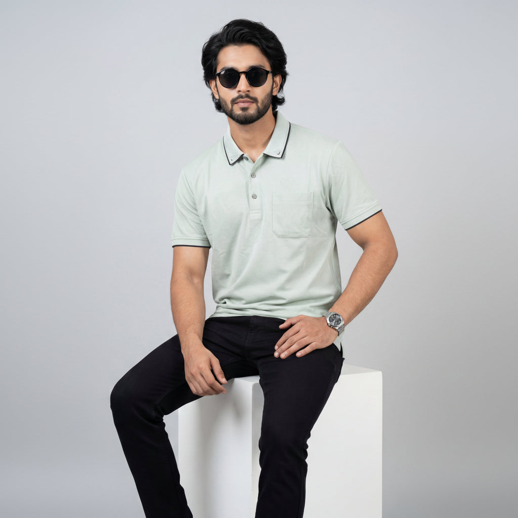 Men’s Premium Striped Polo T-Shirt -Sage Green