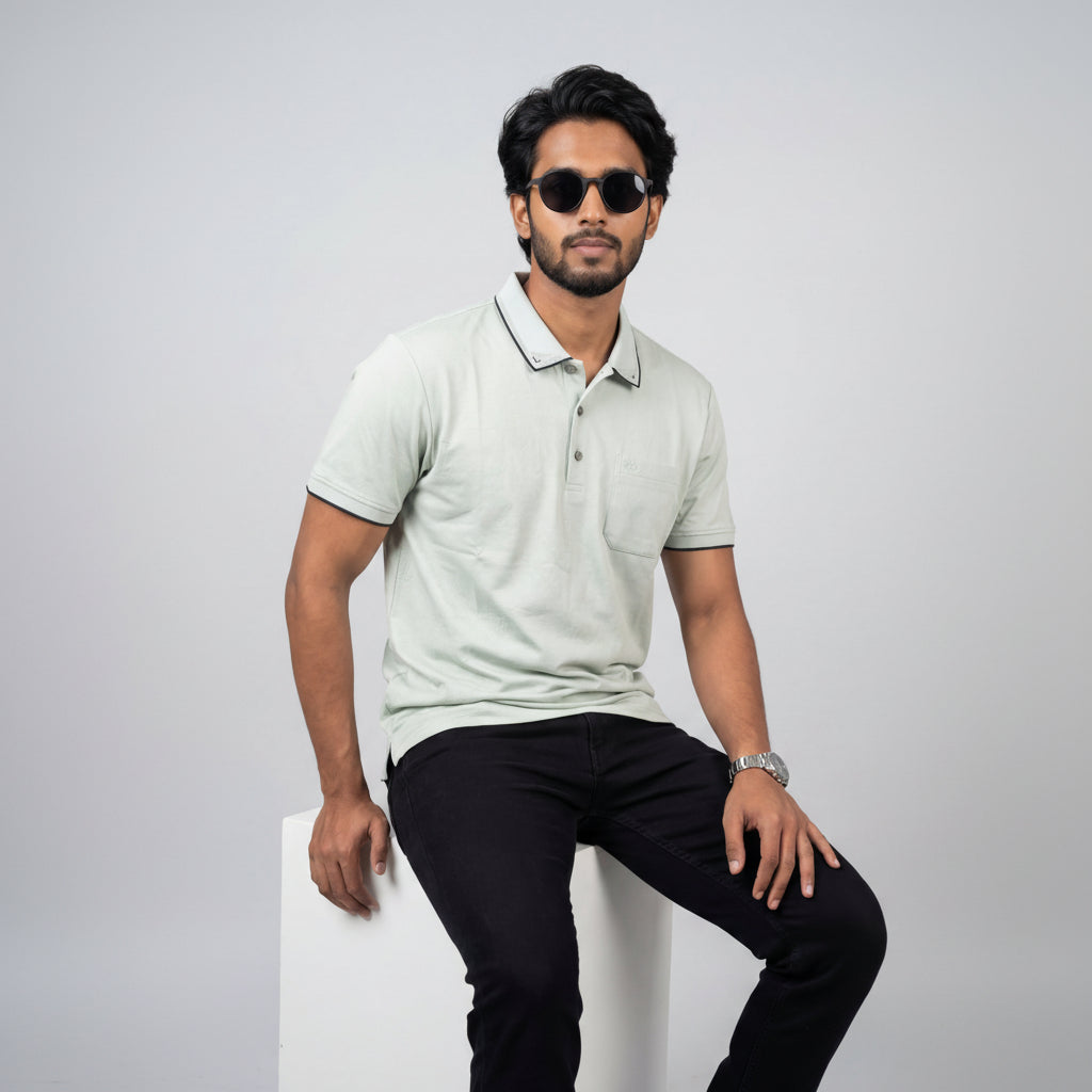 Men’s Premium Striped Polo T-Shirt -Sage Green