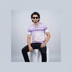 Men’s Premium Striped Polo T-Shirt -Light Purple & Lavender