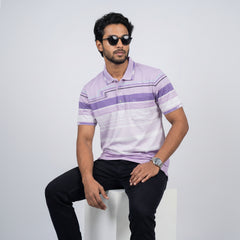 Men’s Premium Striped Polo T-Shirt -Light Purple & Lavender