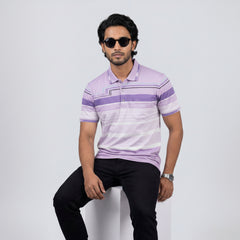 Men’s Premium Striped Polo T-Shirt -Light Purple & Lavender