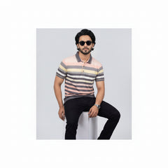 Men’s Premium Striped Polo T-Shirt -Pastel Pink & Dusty Rose