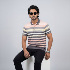 Men’s Premium Striped Polo T-Shirt -Pastel Pink & Dusty Rose