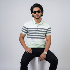 Men’s Premium Striped Polo T-Shirt -Mint Green & Pastel Green