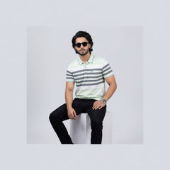 Men’s Premium Striped Polo T-Shirt -Mint Green & Pastel Green