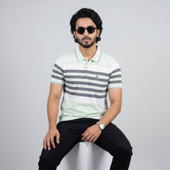 Men’s Premium Striped Polo T-Shirt -Mint Green & Pastel Green