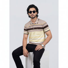 Men’s Premium Striped Polo T-Shirt -Beige and Brown