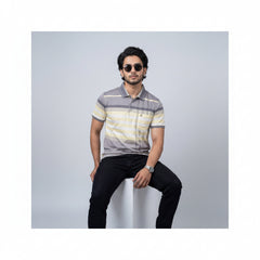 Men’s Premium Striped Polo T-Shirt -Pale Yellow & Lemon