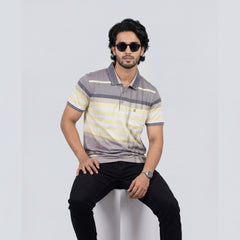 Men’s Premium Striped Polo T-Shirt -Pale Yellow & Lemon