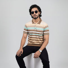 Men’s Premium Striped Polo T-Shirt -Camel & Tan Brown
