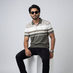 Men’s Premium Striped Polo T-Shirt -Olive Green & Cream