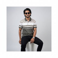 Men’s Premium Striped Polo T-Shirt -Olive Green & Cream