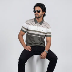 Men’s Premium Striped Polo T-Shirt -Olive Green & Cream