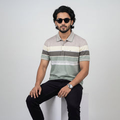Men’s Premium Striped Polo T-Shirt -Olive & Dark Grey