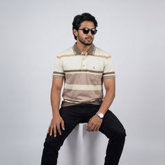 Men’s Premium Striped Polo T-Shirt -Muted Grey & Olive