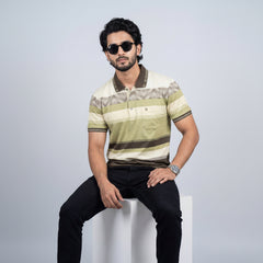 Men’s Premium Striped Polo T-Shirt -Dark Grey & Off-white