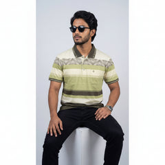 Men’s Premium Striped Polo T-Shirt -Dark Grey & Off-white