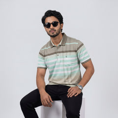 Men’s Premium Striped Polo T-Shirt -Ash & Grey