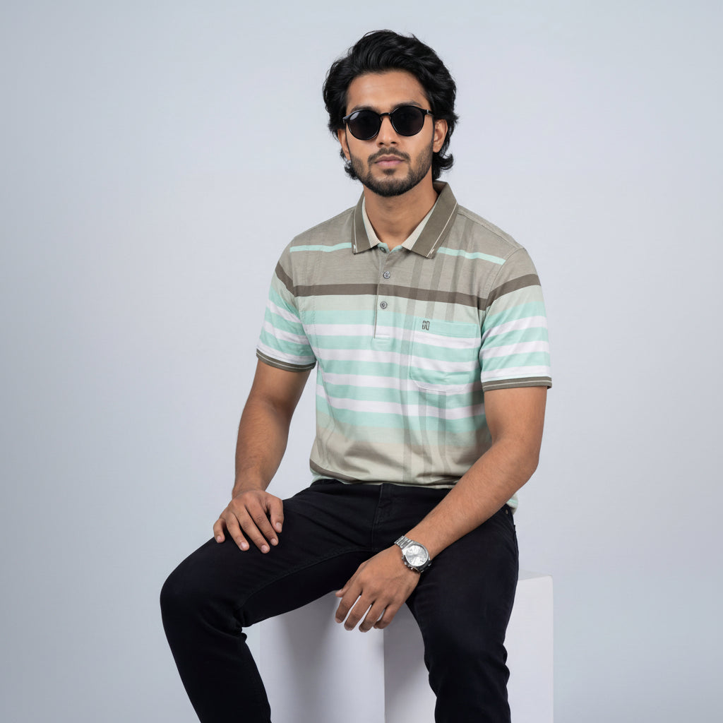 Men’s Premium Striped Polo T-Shirt -Ash & Grey