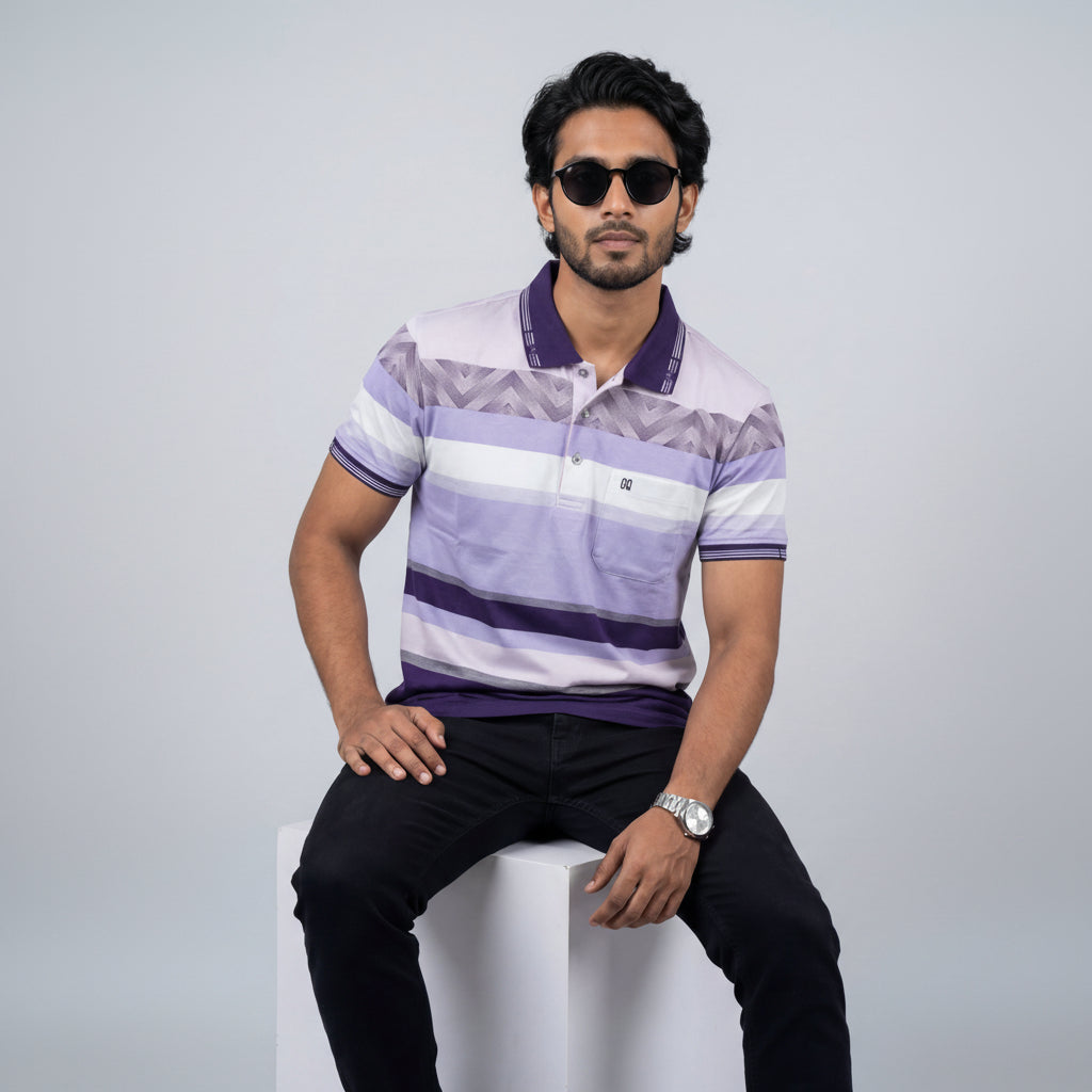 Men’s Premium Striped Polo T-Shirt -Lavender & Dark Purple