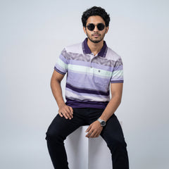 Men’s Premium Striped Polo T-Shirt -Lavender & Dark Purple