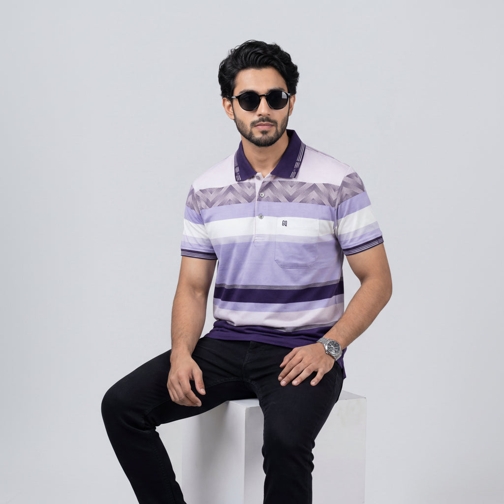 Men’s Premium Striped Polo T-Shirt -Lavender & Dark Purple