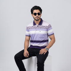 Men’s Premium Striped Polo T-Shirt -Lavender & Dark Purple