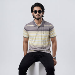 Men’s Premium Striped Polo T-Shirt -Grey & Yellow