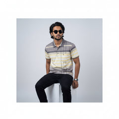 Men’s Premium Striped Polo T-Shirt -Grey & Yellow