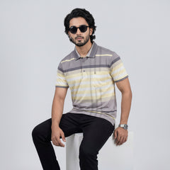 Men’s Premium Striped Polo T-Shirt -Grey & Yellow