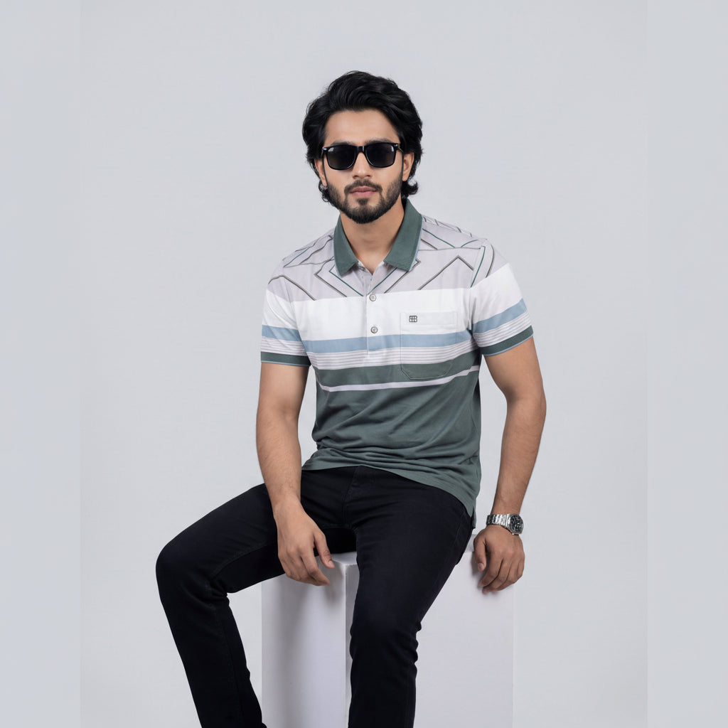 Men’s Premium Striped Polo T-Shirt -Blue & Grey