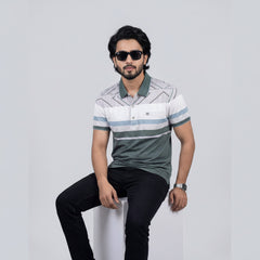 Men’s Premium Striped Polo T-Shirt -Blue & Grey